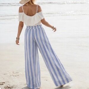 New Directions Women's Medium‎ Pants Striped Wide Leg Lined Stretch Waist